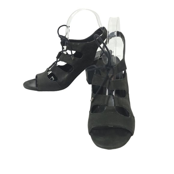 Franco Sarto A-Talia Slingback Sandal Lace Up Heels Womens 8 Black Leather - Picture 1 of 12